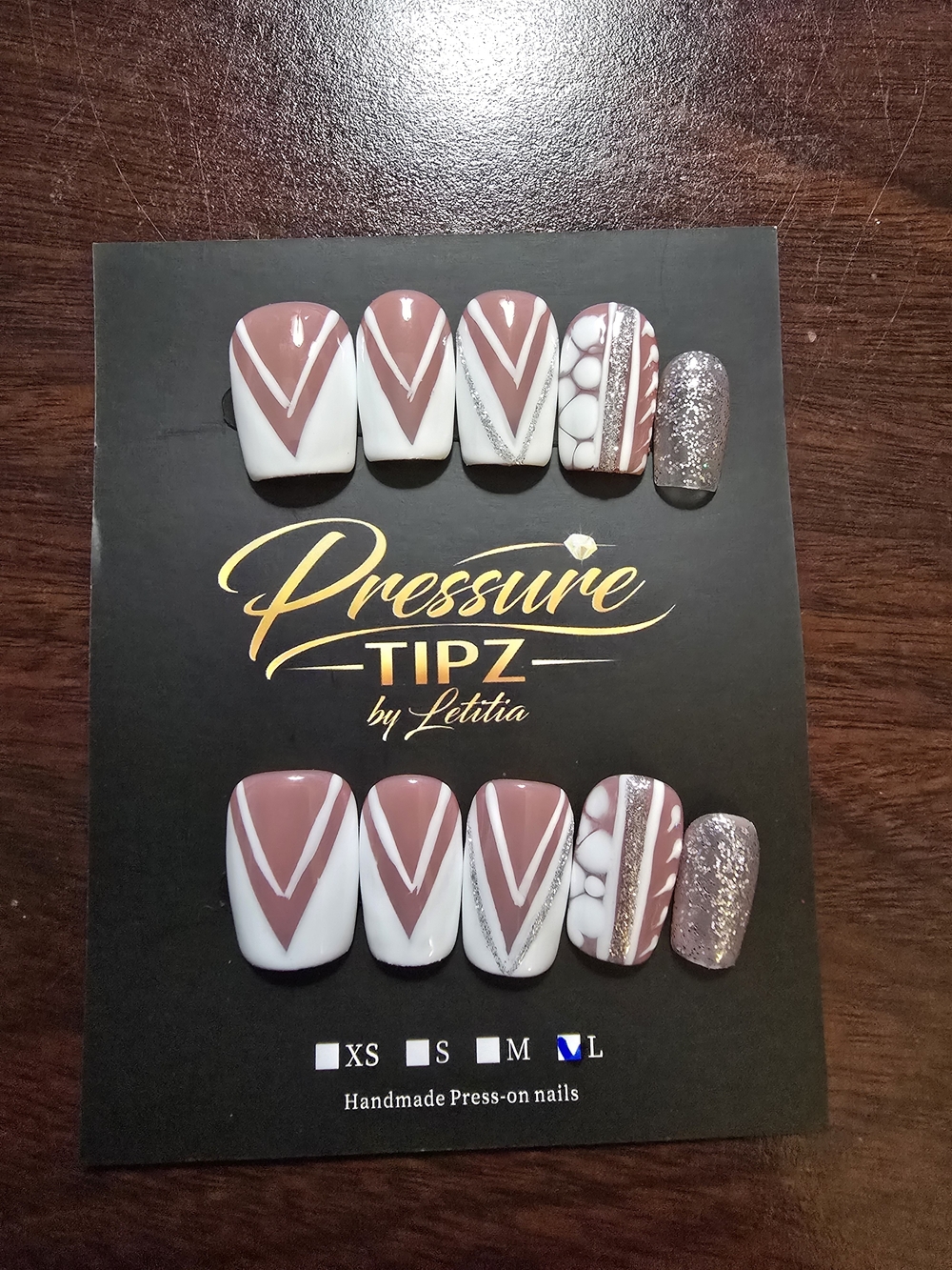 Mauve & White Geometric Press-On Nails
